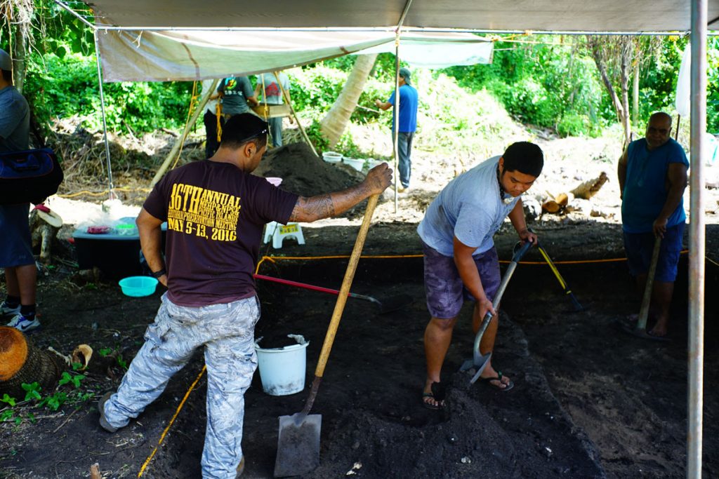 The team at work on the excavation pit at Laulau Bay on Saipan